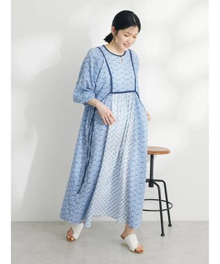 CRAFT STANDARD BOUTIQUE インド綿混エスニック切替ワンピース Blue