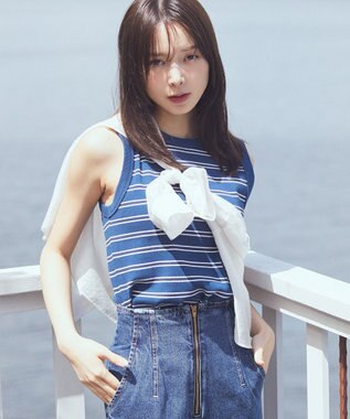 earth music&ecology リブタンクトップ Border Blue