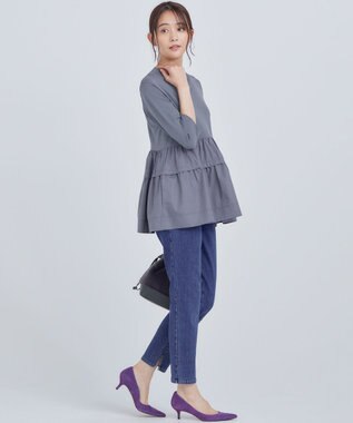 組曲 S 【UVケア・接触冷感・六分袖】ブラウスコンビ ティアードニット チャコールグレー系9