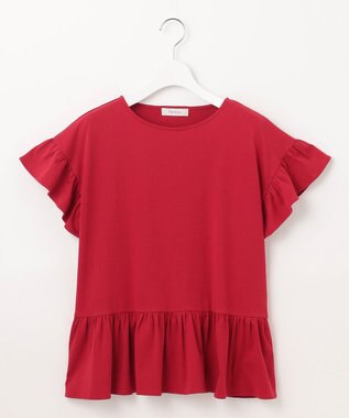 Feroux 【UVケア】フリルスリーブペプラム カットソー レッド系