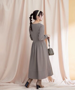 Tiaclasse 【洗える】  リボンギャザーフレアワンピース モカ