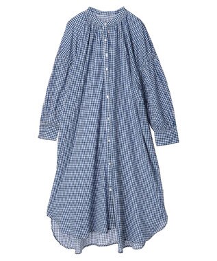 earth music&ecology コットンボイルギャザーワンピース Check Blue