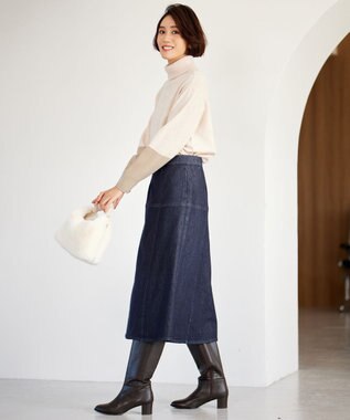 自由区 【洗える】セミウーステッドウールタートルネック ニット ライトベージュ×ベージュ