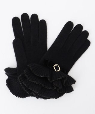 FRILL RIBBON CASHMERE GLOVE グローブ, ブラック系, F