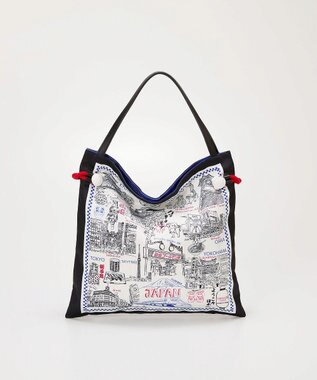 TOPKAPI 【TREASURE TOPKAPI】マイルドサテン スカーフ柄 トートバッグ スーベニアプリント ブラック