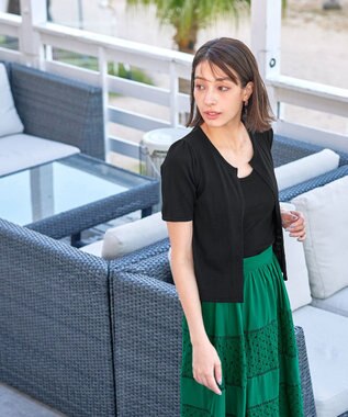 Tiaclasse L 【新色追加・洗える・UVケア・接触冷感】サマーニット半袖カーディガン ブラック