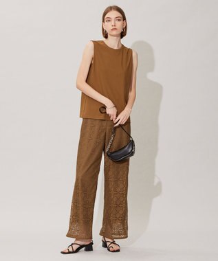 ICB L 【洗える】タイルパターンレース ワイドストレートパンツ キャメル系