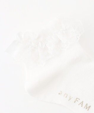 ANY KIDS 【日本製】レース花柄ラメショートソックス アイボリー系