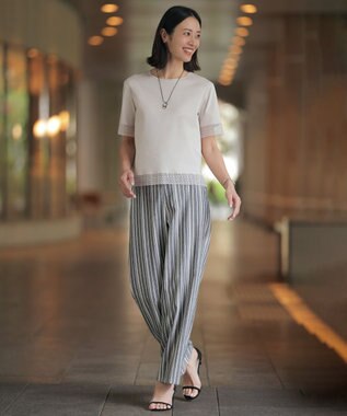 J.PRESS LADIES リネンレーヨン 柄 ワイドパンツ ネイビーストライプ系
