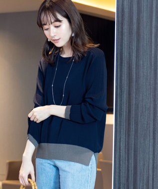 Tiaclasse 【新色追加・洗える】配色スリットニット ネイビー