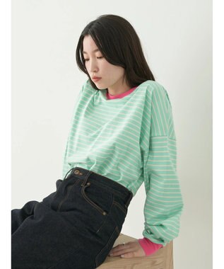 earth music&ecology トリカラーボーダーロンＴＥＥ Mint Green