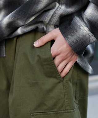 WEGO 【ウエストゴム/SMLサイズ展開】イージーワイドカーゴパンツ カーキ