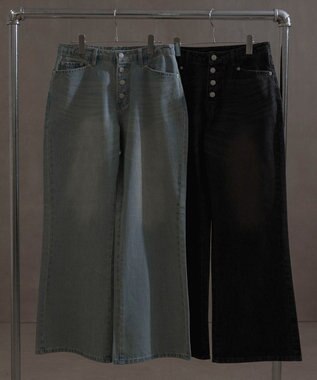 WEGO ボタンフライローライズフレアデニム デニム淡加工色