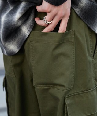 WEGO 【ウエストゴム/SMLサイズ展開】イージーワイドカーゴパンツ カーキ