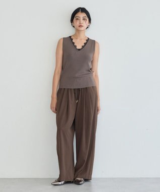 YECCA VECCA 【マシンウォッシャブル】レースニットアンサンブル Brown