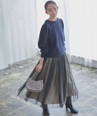 組曲 【8色展開・前後着用可】ウールカシミヤミックス パフスリーブ ニット ネイビー系