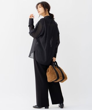 23区 S ウールシアーボイル バンドカラー シャツ ブラック系