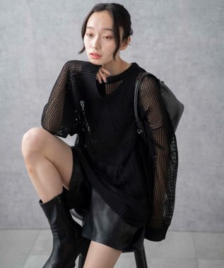 WEGO スターメッシュニットプルオーバー ブラック