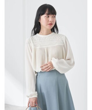 earth music&ecology レースプリーツブラウス Off White