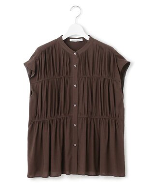 23区 L 【接触冷感/WEB&一部店舗限定】レーヨンスパローン ティアード ブラウス ダークブラウン系