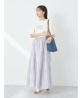 earth music&ecology フォルムスリーブ刺繍ロゴＴＥＥ Off White