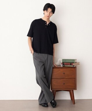 WEGO リングドットヘンリーネックリブT（SS） ブラック