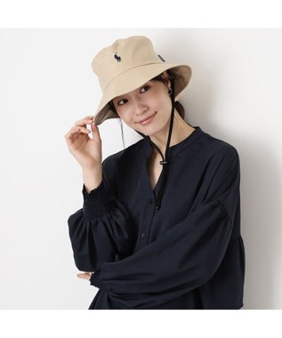 MOONBAT 【遮熱・遮光】POLO RALPH LAUREN（ポロ ラルフ ローレン）ポロポニー刺繍 リップストップ パラソルハット 帽子 あごひも付き ベージュ