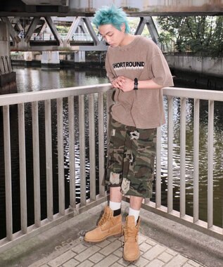 WEGO 【ユニセックス着用ITEM/MLサイズ展開】ブリーチワッフルダメージグラフィックT（SS） ブラウン