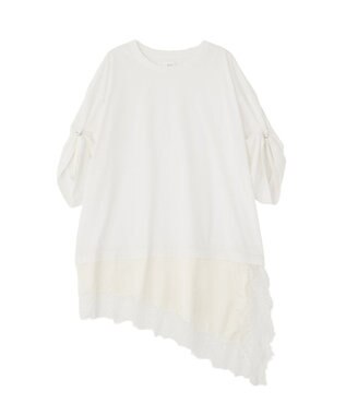 YECCA VECCA ドロストスリーブヘムレースTee White