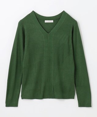 ANY 【洗える】Vネック リブニット グリーン系