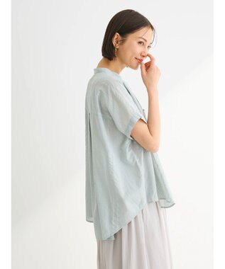 Green Parks インド綿  バンドカラーデザイン５分袖シャツ Mint