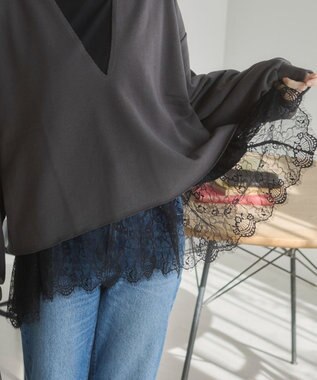 WEGO 【ANGIE VINTAGE】裾レースドッキングロンT ブラック