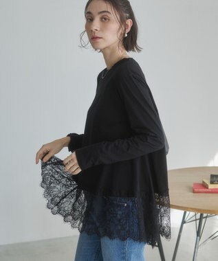 WEGO 【ANGIE VINTAGE】裾レースドッキングロンT ブラック