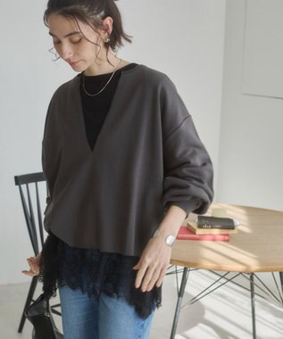 WEGO 【ANGIE VINTAGE】裾レースドッキングロンT ブラック