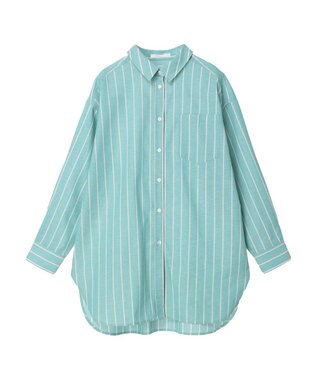 Green Parks 綿麻混オーバーサイズシャツチュニック Stripe Green