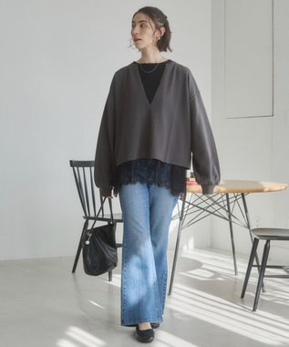 WEGO 【ANGIE VINTAGE】裾レースドッキングロンT ブラック