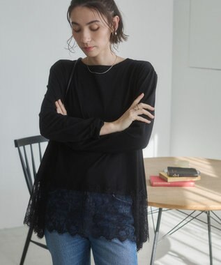 WEGO 【ANGIE VINTAGE】裾レースドッキングロンT ブラック