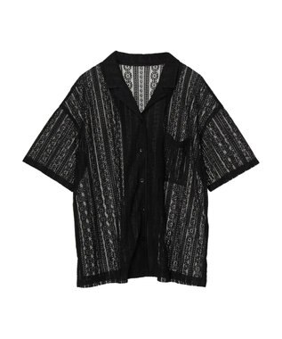 earth music&ecology フラワーレースシャツ Black