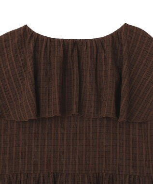 earth music&ecology チェックラッフルカラーペプラムカットブラウス Check Brown