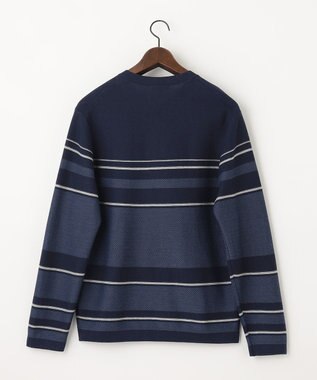 JOSEPH ABBOUD 【滑らかな肌触り】パネルボーダーVネックニット ネイビー系2