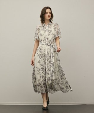 GRACE CONTINENTAL フラワープリントシャツフレアワンピース キナリ