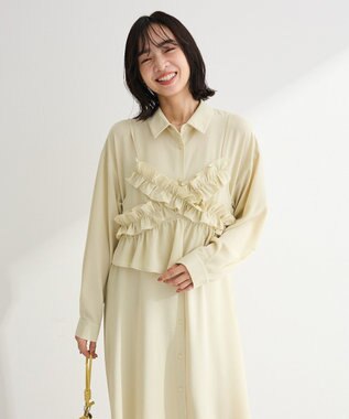 Green Parks ＳＥＴ２点フリルビスチェ＋シャツワンピース Light Khaki