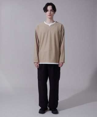 WEGO フェイクレイヤードキーネックT（LS） ベージュ