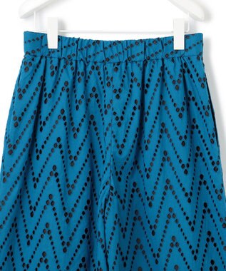 ICB 【洗える】 ヘリンボーンエンブロイダリー ワイドストレートパンツ ターコイズ系