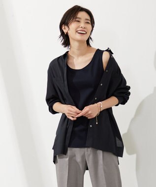 J.PRESS LADIES コットンリブ ノースリーブ カットソー ネイビー系