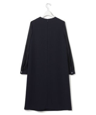23区 S 【セットアップ対応/洗える】トリアセダブルジョーゼット シフォンスリーブ ワンピース ネイビー系