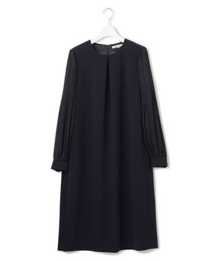 23区 S 【セットアップ対応/洗える】トリアセダブルジョーゼット シフォンスリーブ ワンピース ネイビー系