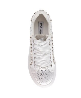 STEVE MADDEN GLORIES パールビジューレースアップスニーカー アイボリー