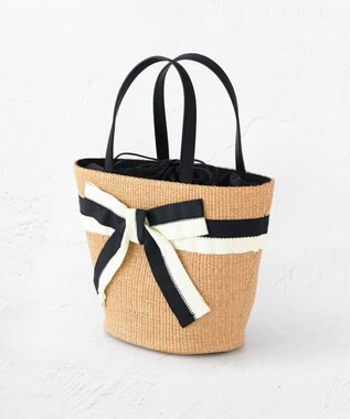 TOCCA BICOLOR RIBBON BASKET かごバッグ ベージュ(ブラック×オフリボン)