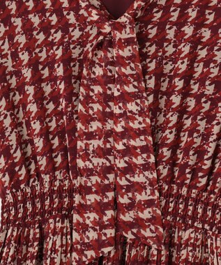 YECCA VECCA チェック柄ボウタイプリーツワンピース Bordeaux